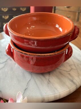 2 De Silva Terre D'Umbria Casserole/Soup Bowls Red w 2 Handles Made in Italy